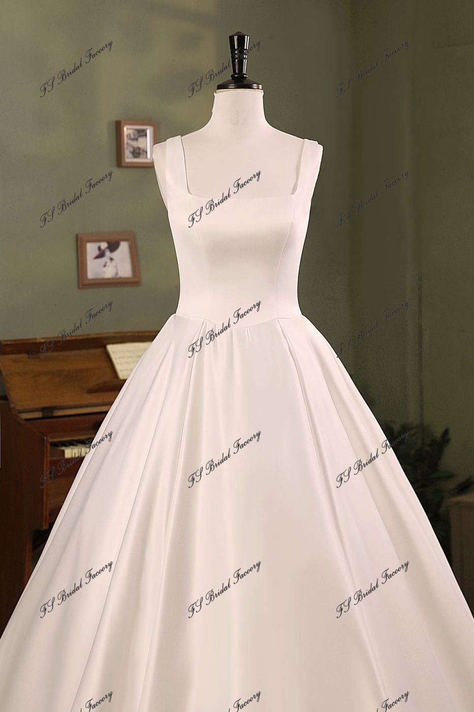 Simple Satin Ball Gown  Pleat Skirt Wedding Dress