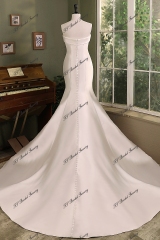 Simple  Mermaid Mikado Wedding Gown With Long Train