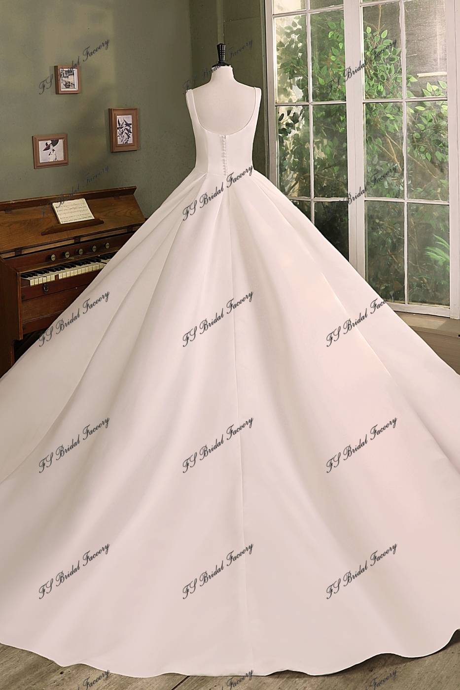 Simple Satin Ball Gown  Pleat Skirt Wedding Dress