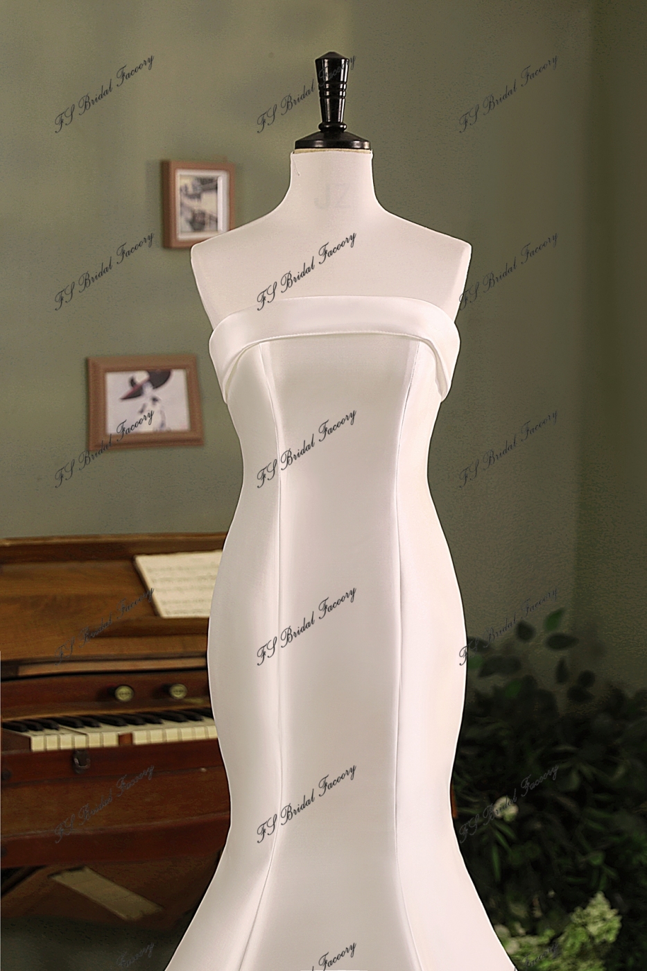 Simple  Mermaid Mikado Wedding Gown With Long Train