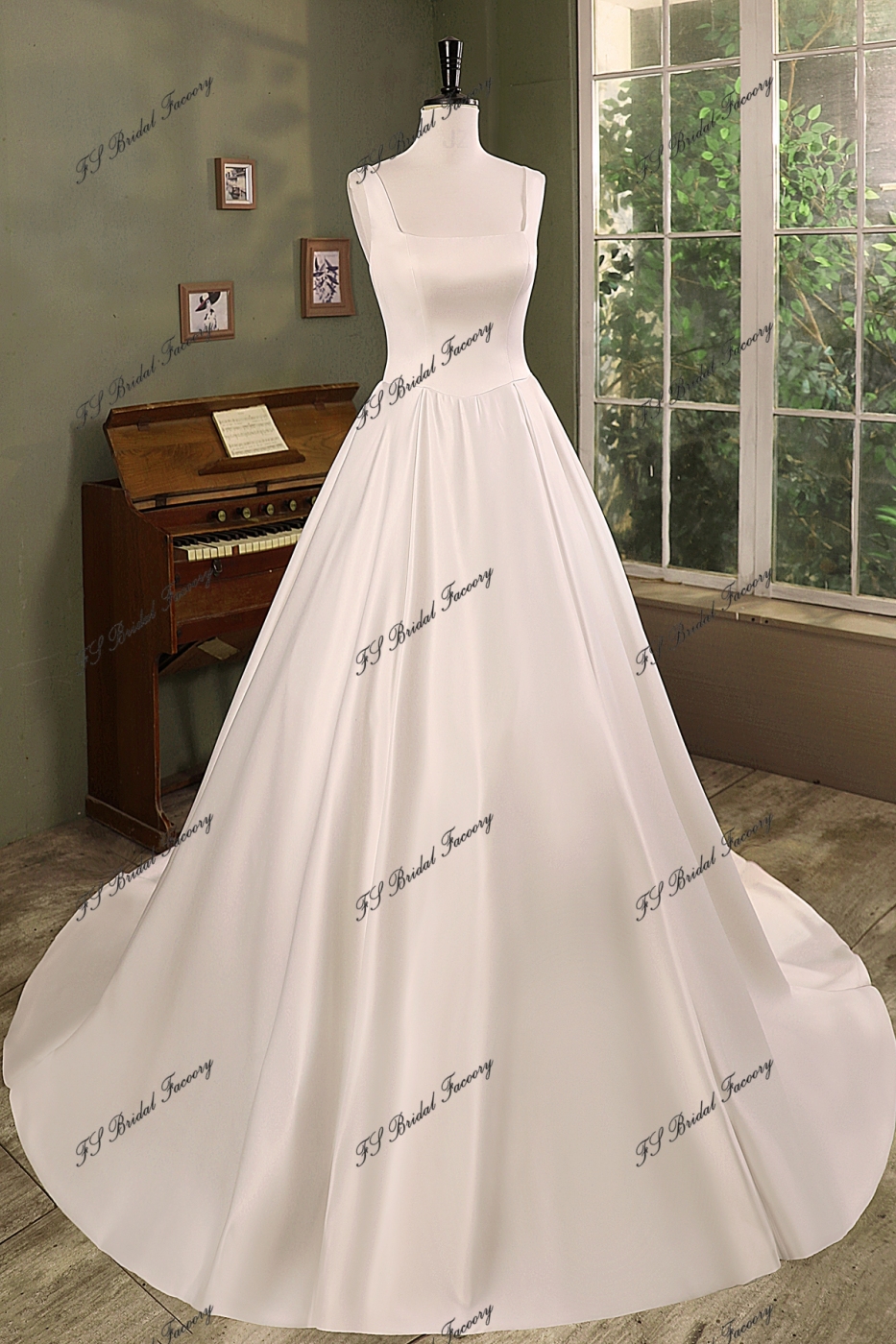 Simple Satin Ball Gown  Pleat Skirt Wedding Dress