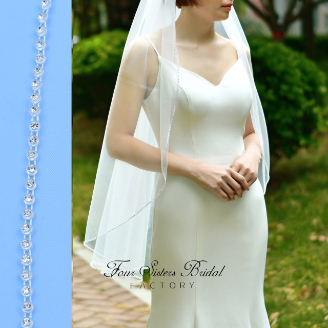 One-layer Beading Bridal Veil