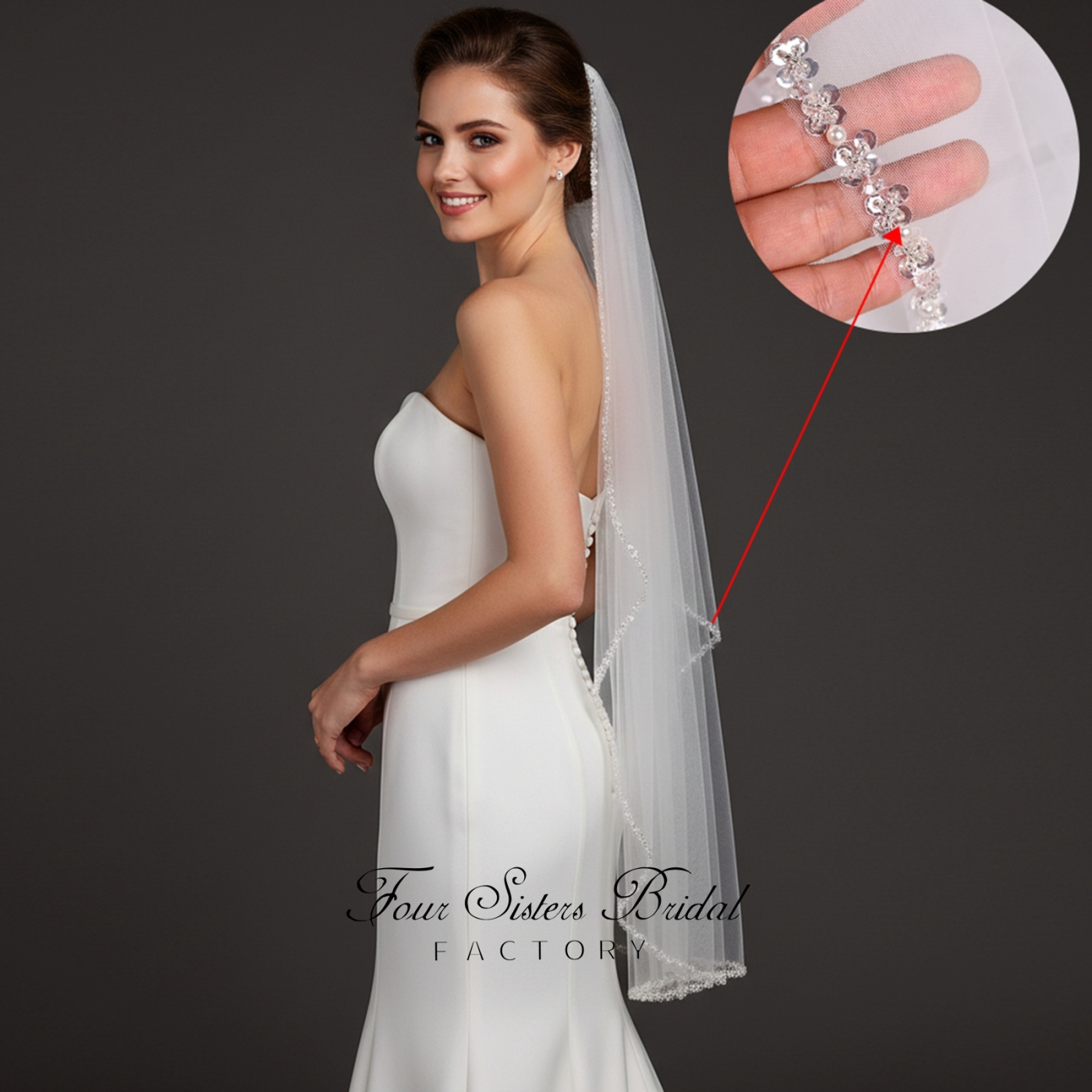 Single-tier Beaded Edge Wedding Veil