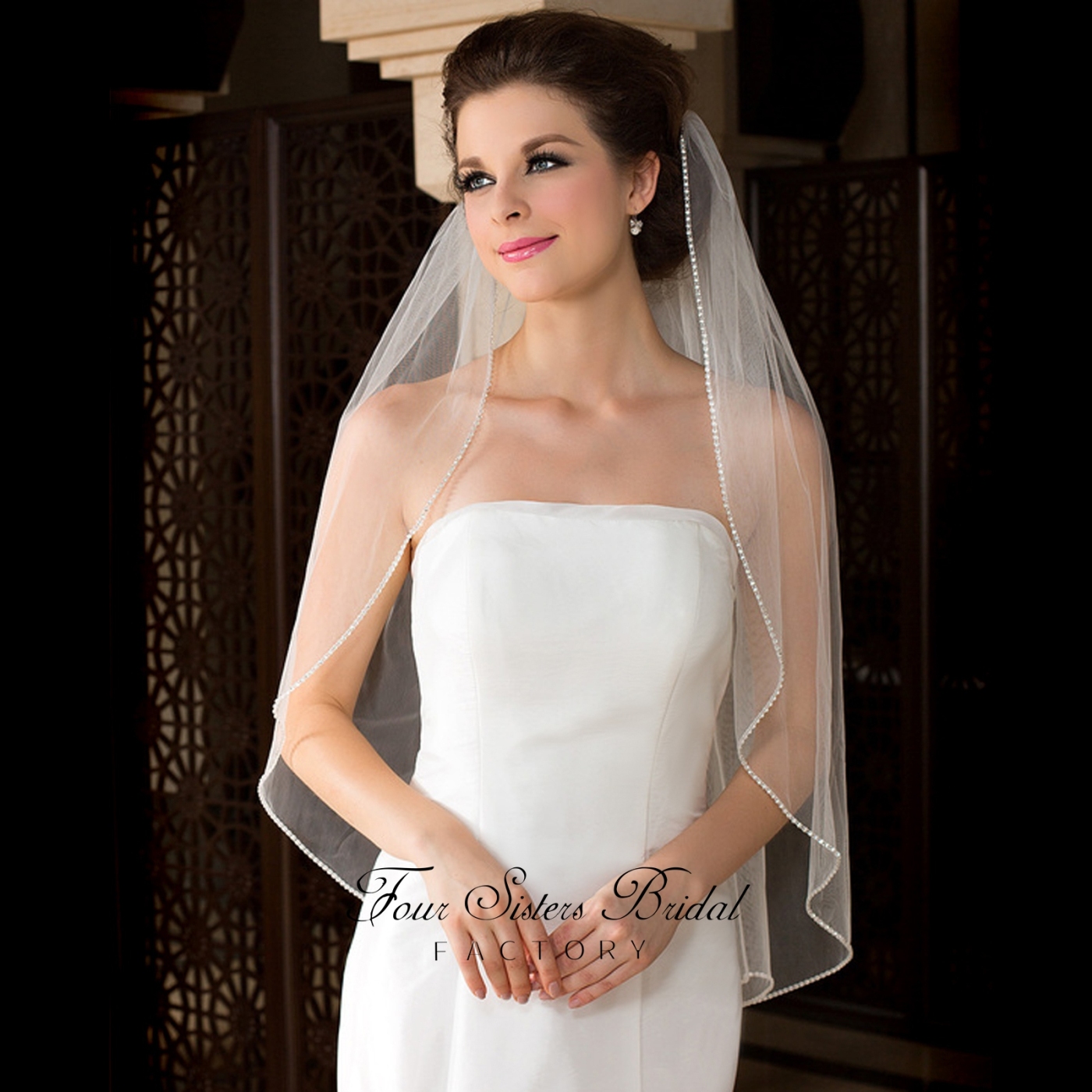 One-layer Beading Bridal Veil