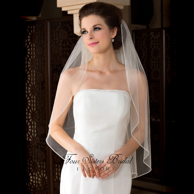 One-layer Beading Bridal Veil