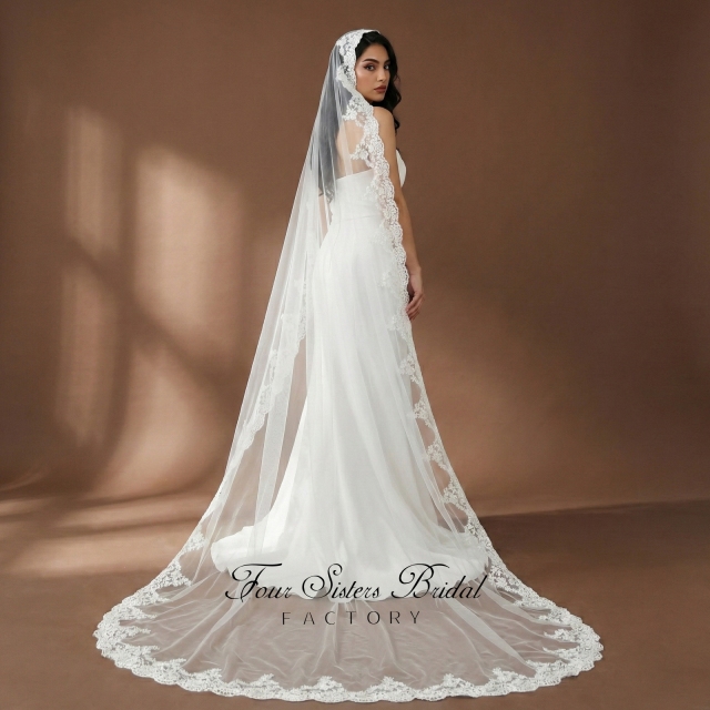 Lace Wedding Veils Without Comb