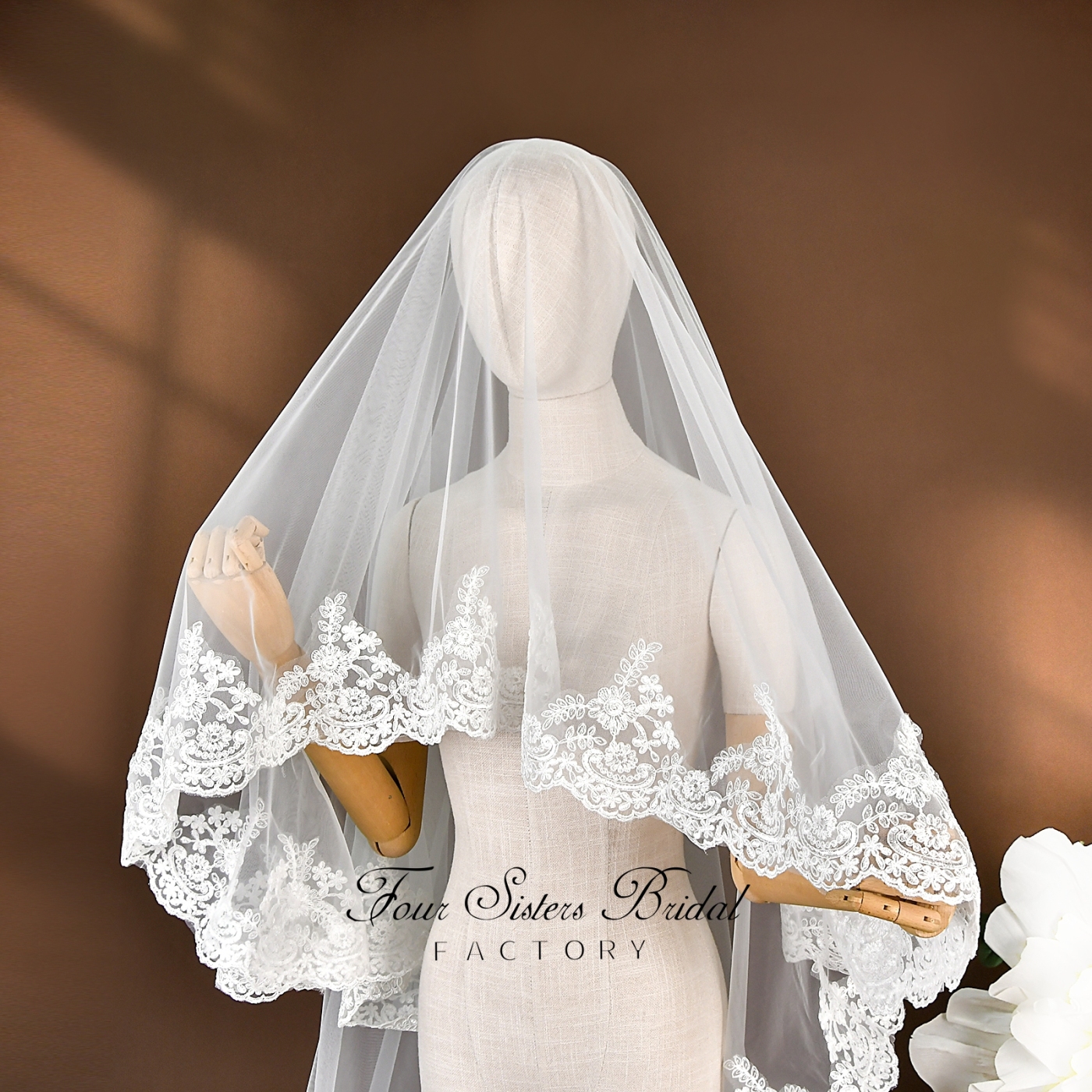 Lace Wedding Veils Without Comb