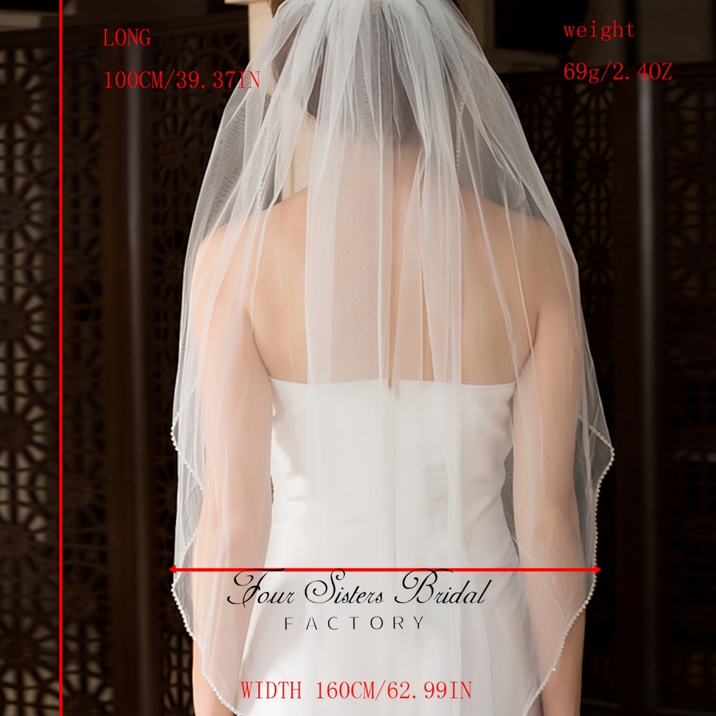 One-layer Beading Bridal Veil