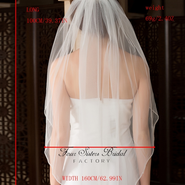 One-layer Beading Bridal Veil