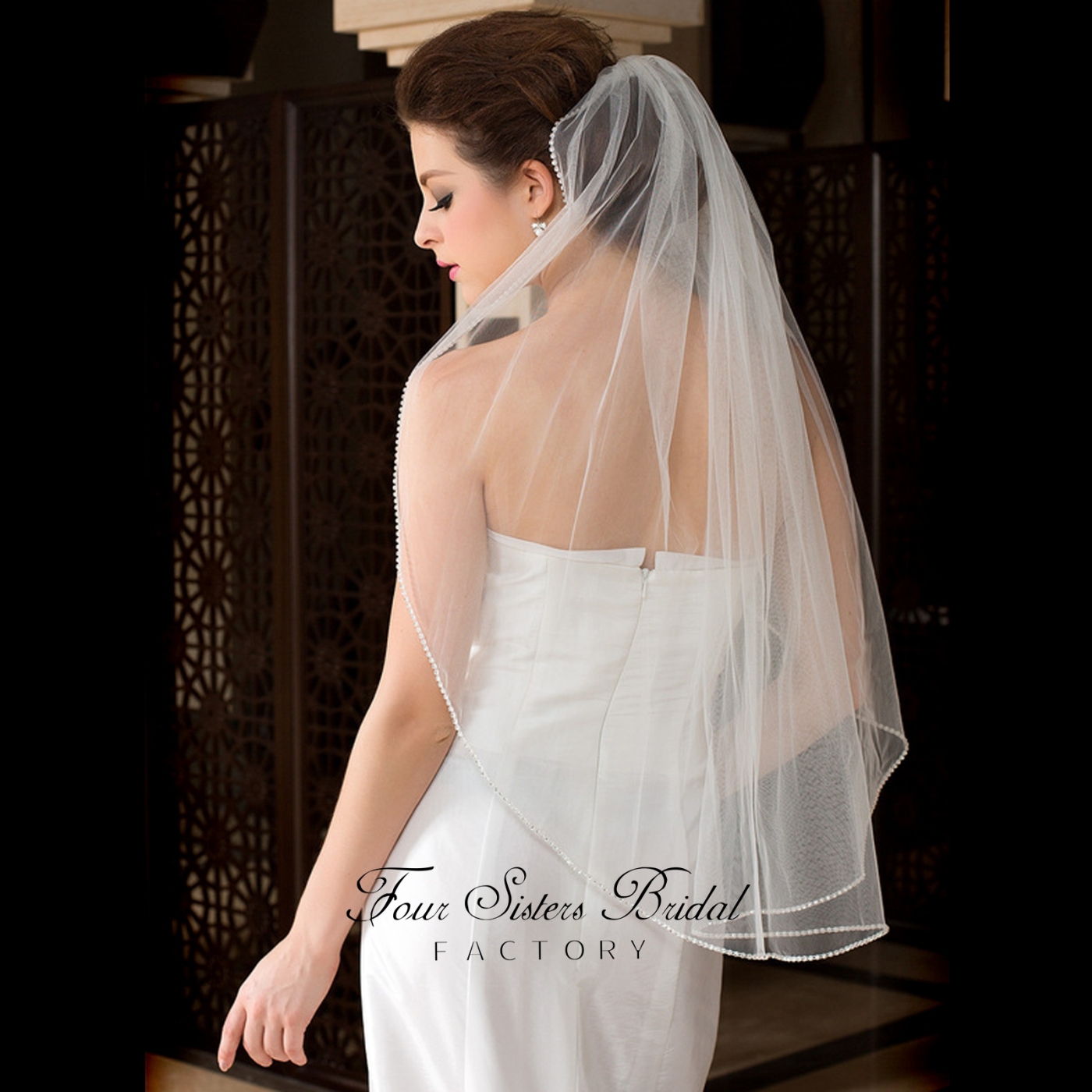 One-layer Beading Bridal Veil