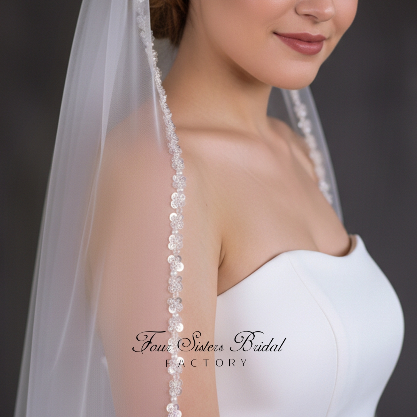 Single-tier Beaded Edge Wedding Veil