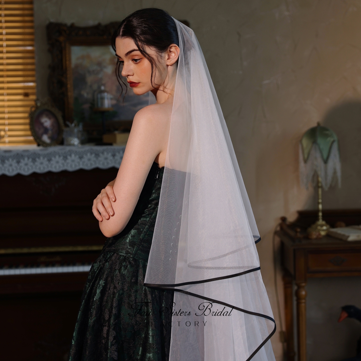 Black Ribbon Edge Bridal Veils