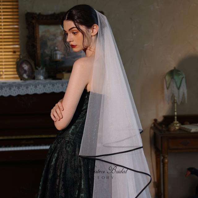 Black Ribbon Edge Bridal Veils