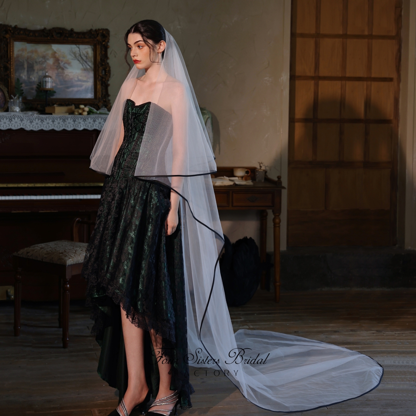 Black Ribbon Edge Bridal Veils