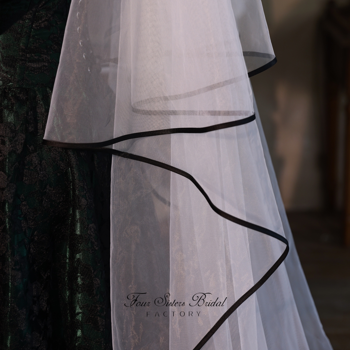 Black Ribbon Edge Bridal Veils