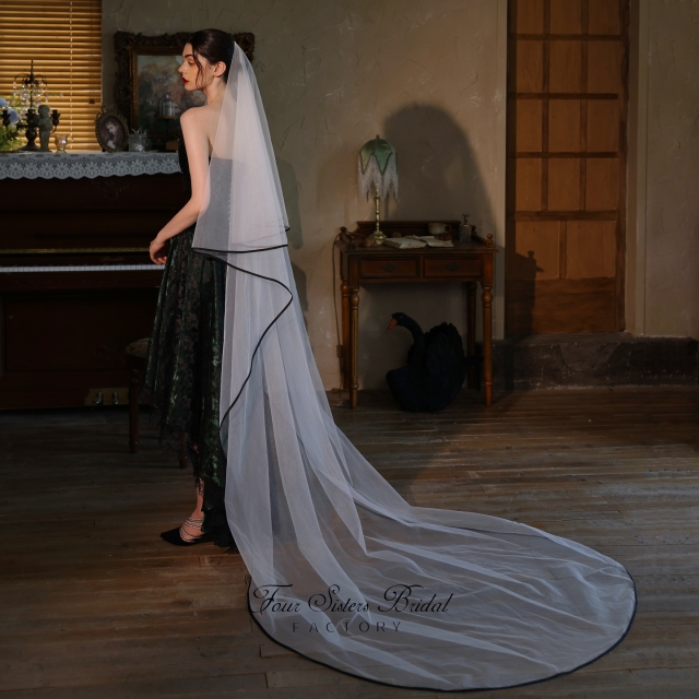 Black Ribbon Edge Bridal Veils