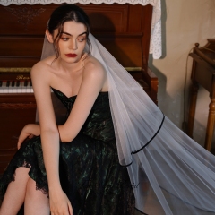 Black Ribbon Edge Bridal Veils