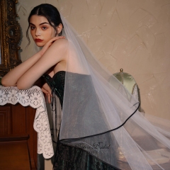 Black Ribbon Edge Bridal Veils
