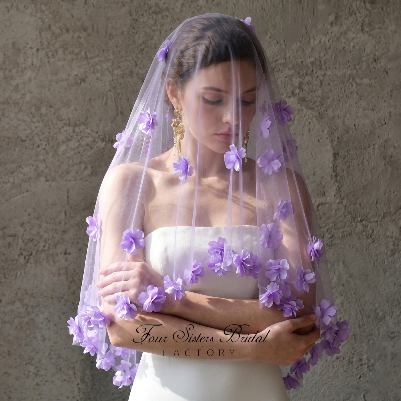 3D Lavender Flowers Veil