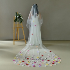 Two Layers 3D Colorful Flowers Veils