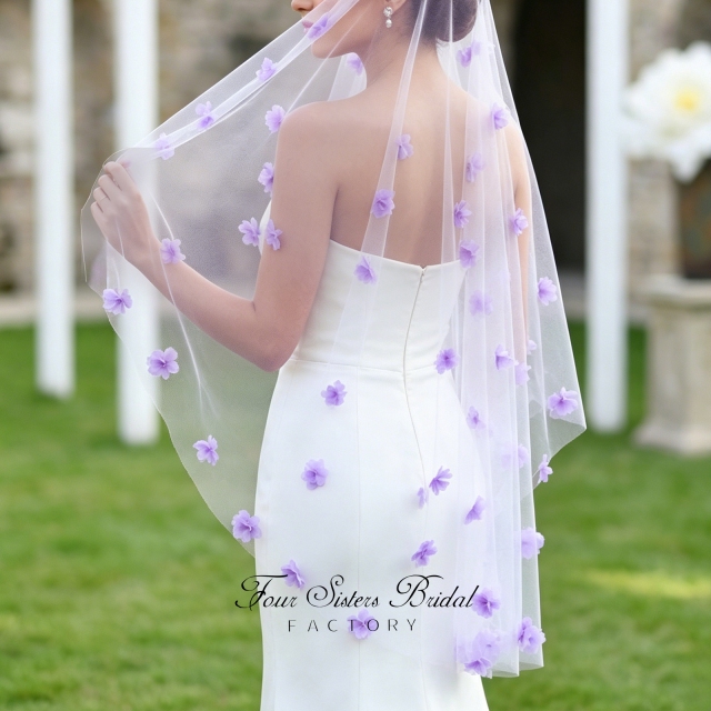 3D Lavender Flowers Veil