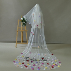Two Layers 3D Colorful Flowers Veils