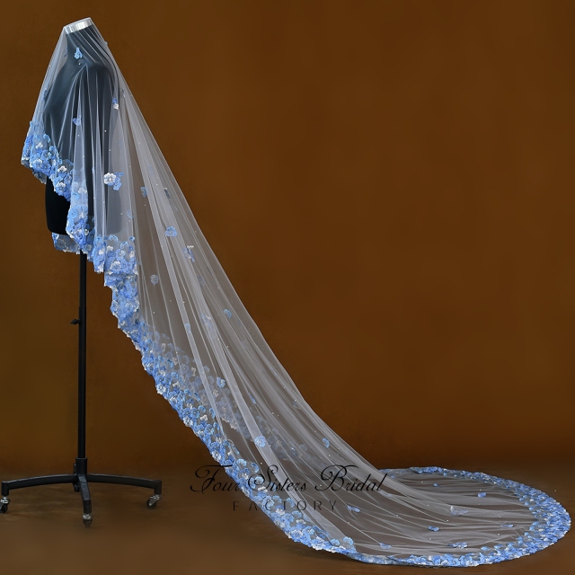 Long Elegant Light Blue Veils