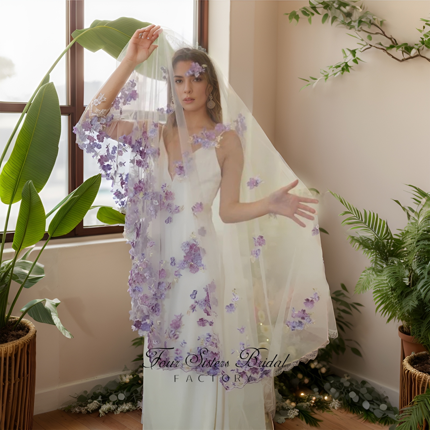 Long Elegant Light Blue Veils