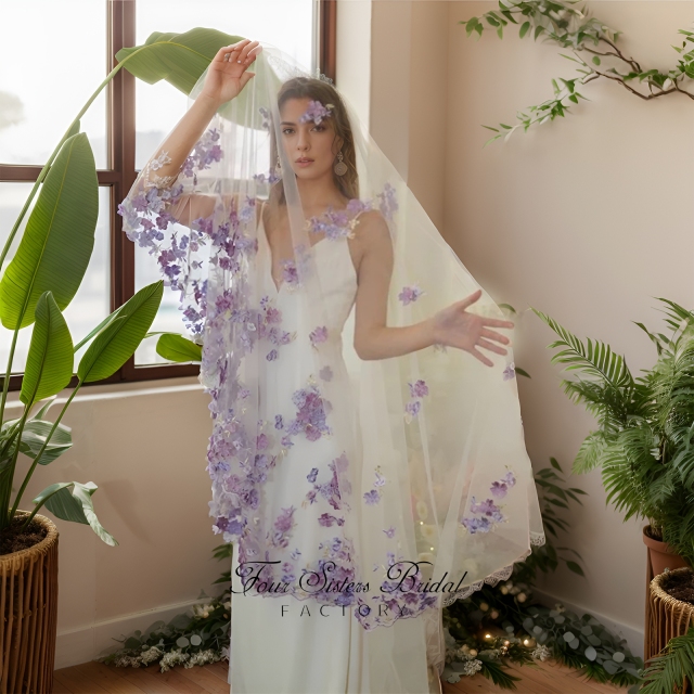 Long Elegant Light Blue Veils