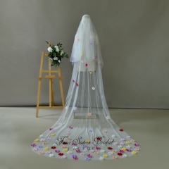 Two Layers 3D Colorful Flowers Veils