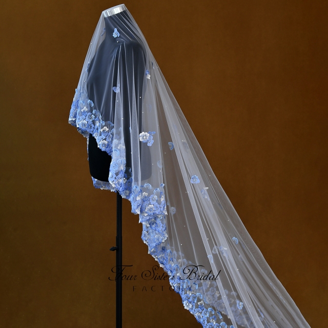 Long Elegant Light Blue Veils