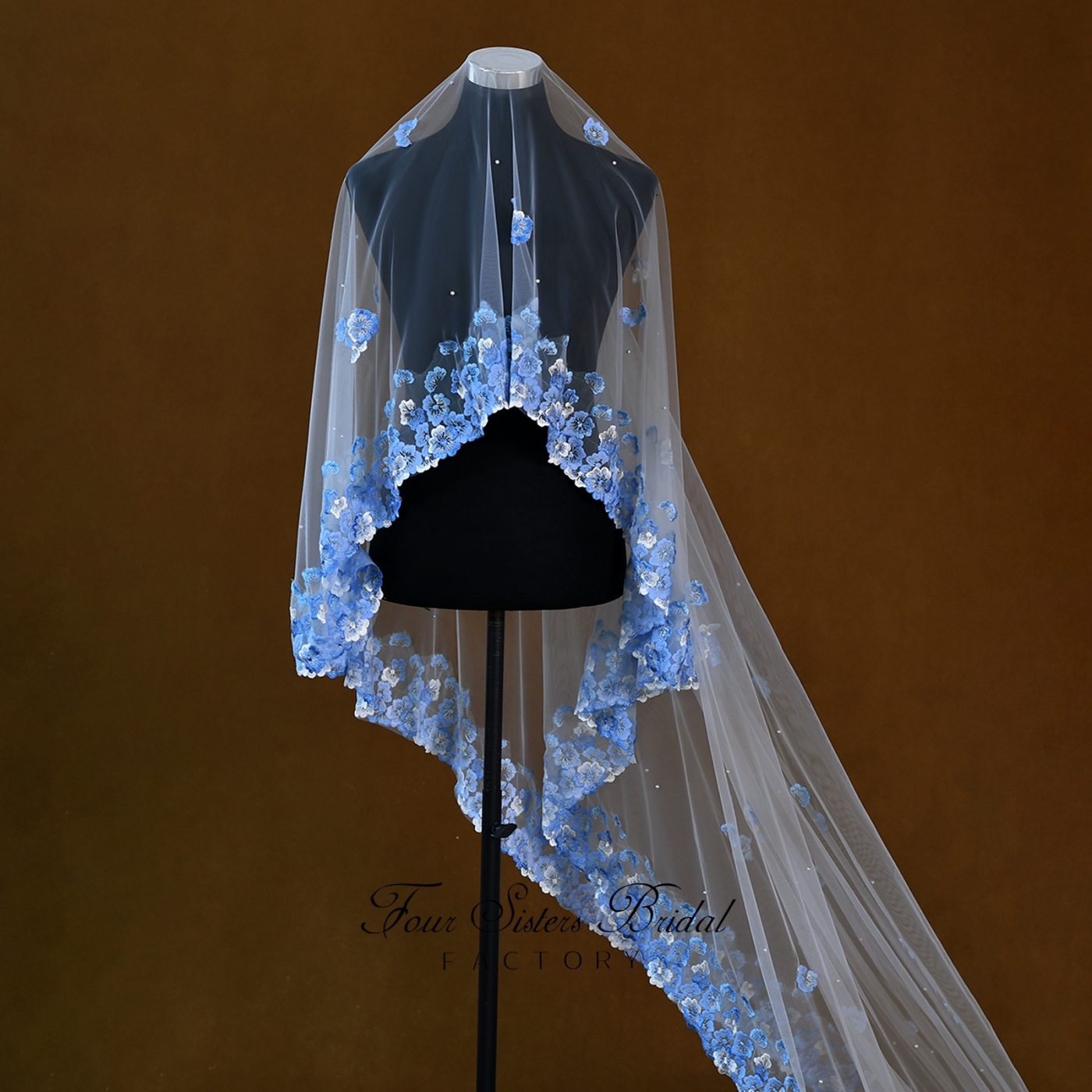 Long Elegant Light Blue Veils