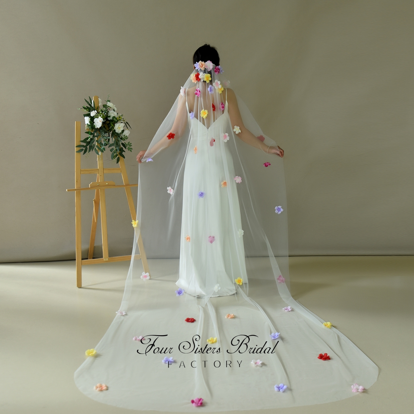 3D Colorful Flowers Veils