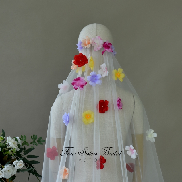 3D Colorful Flowers Veils