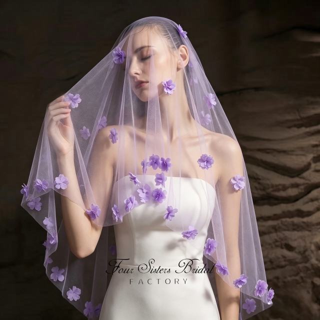 3D Lavender Flowers Veil