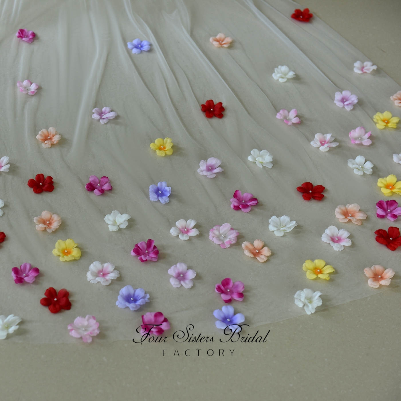 Two Layers 3D Colorful Flowers Veils