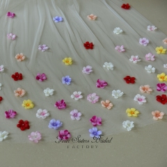 Two Layers 3D Colorful Flowers Veils