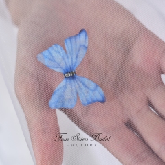 3D Blue Butterfly Beading Veil Without Comb