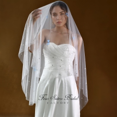 3D Blue Butterfly Beading Veil Without Comb