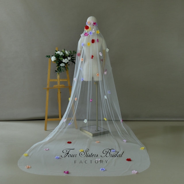 3D Colorful Flowers Veils