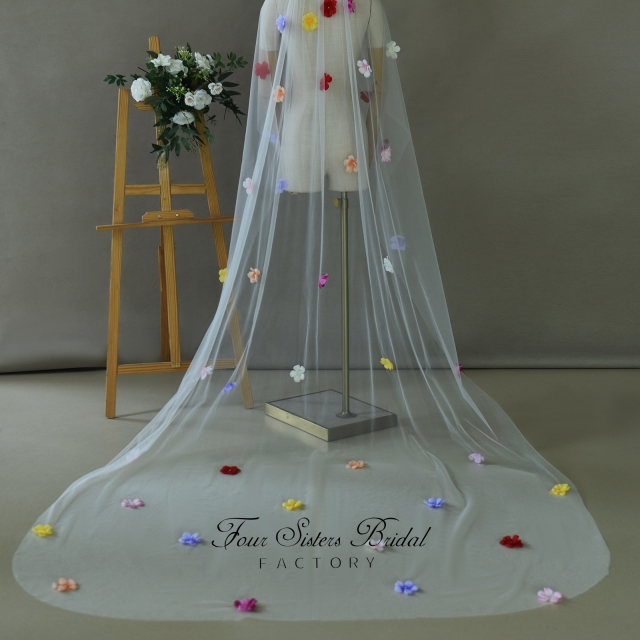 3D Colorful Flowers Veils