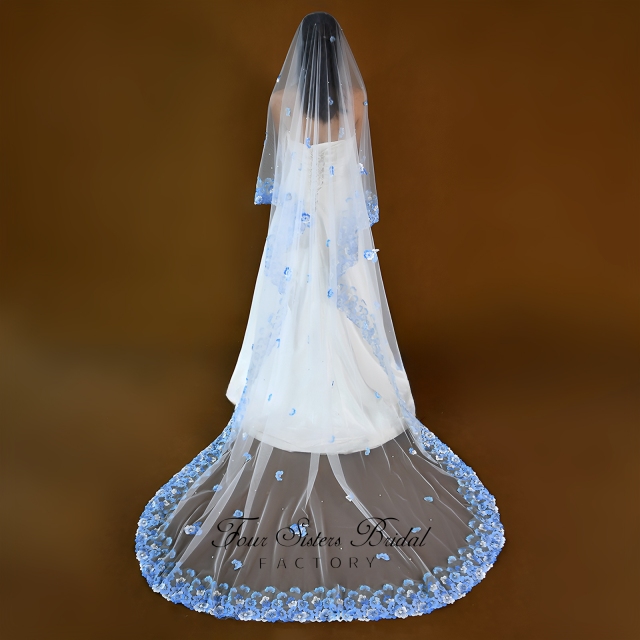 Long Elegant Light Blue Veils