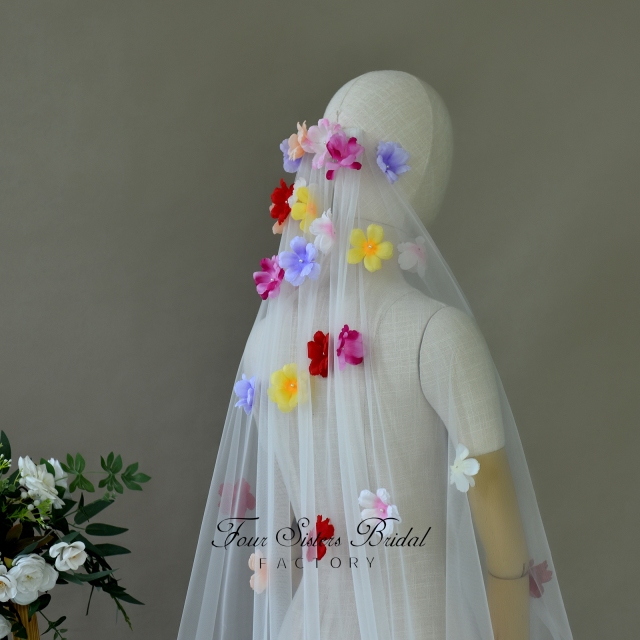 3D Colorful Flowers Veils