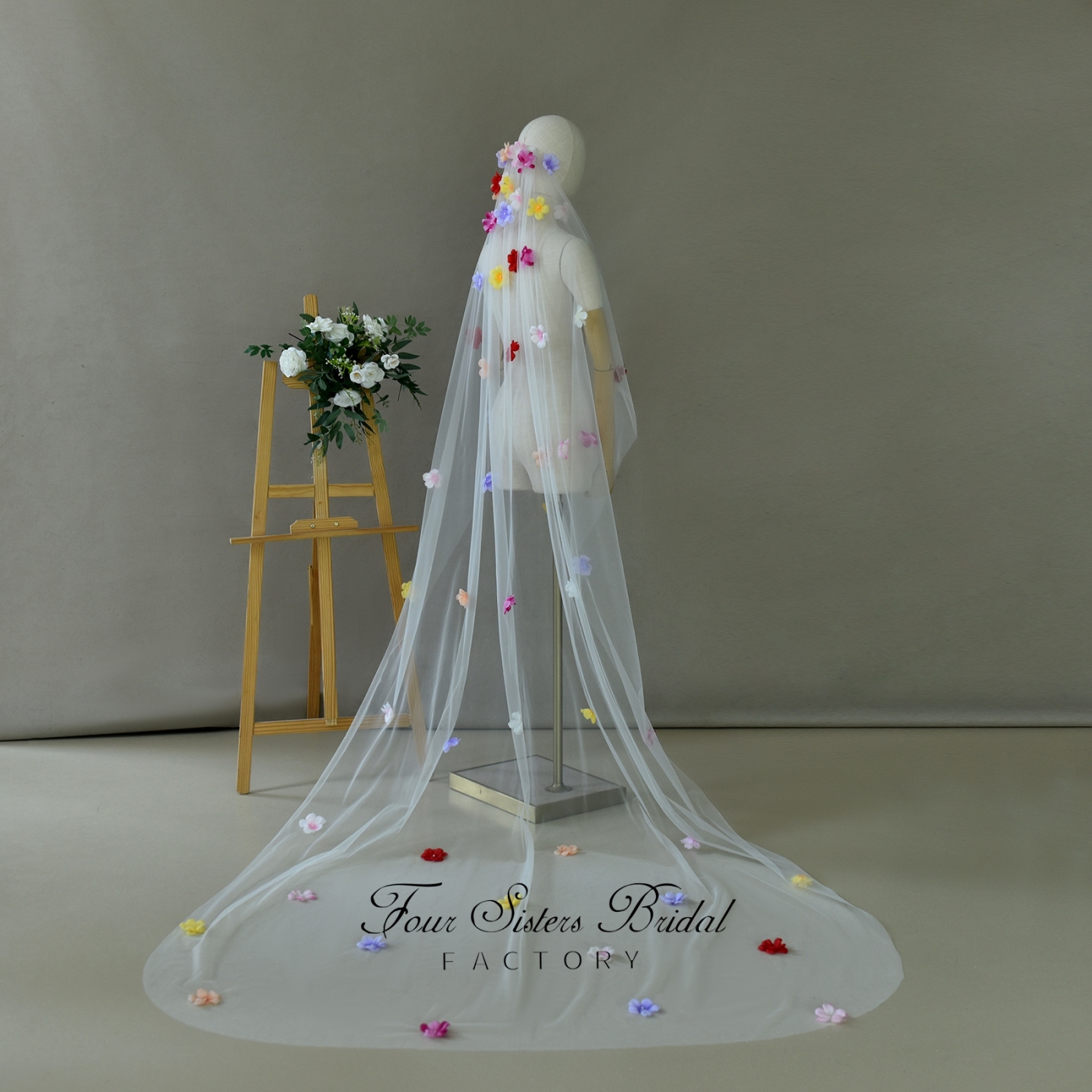 3D Colorful Flowers Veils