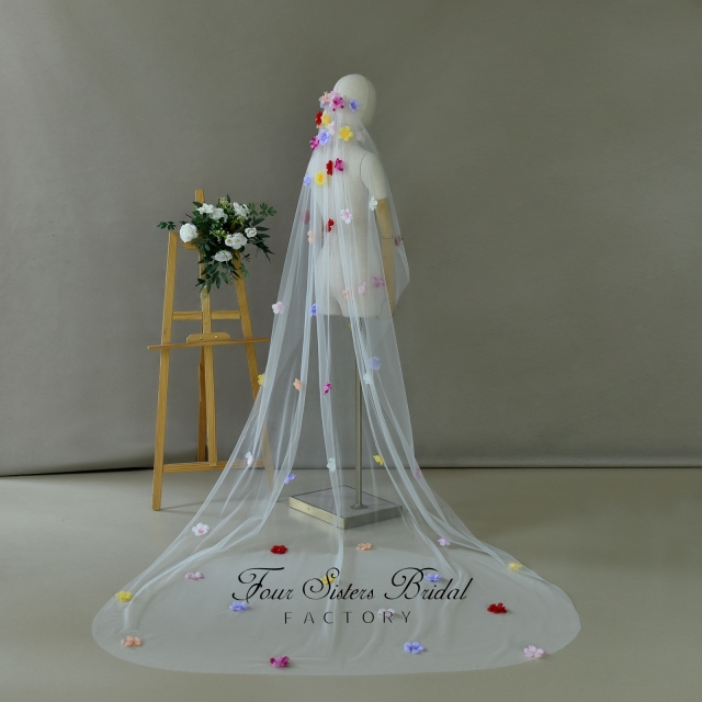 3D Colorful Flowers Veils