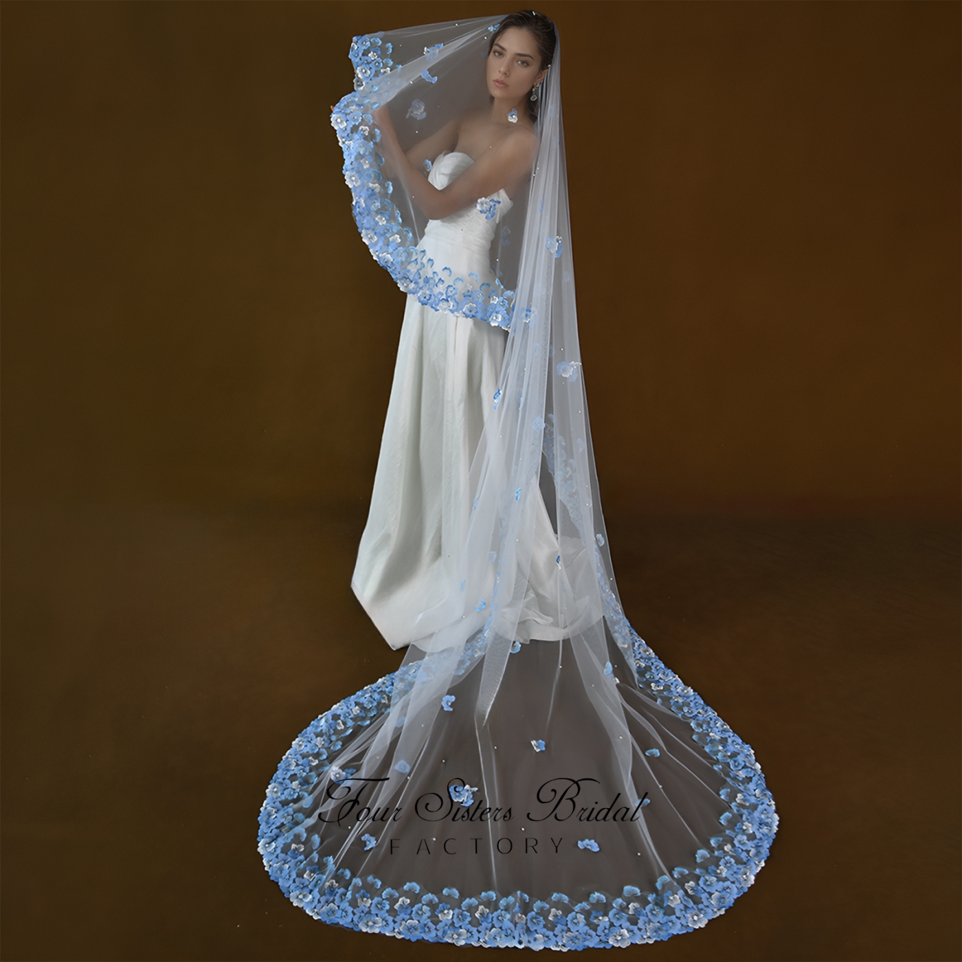 Long Elegant Light Blue Veils