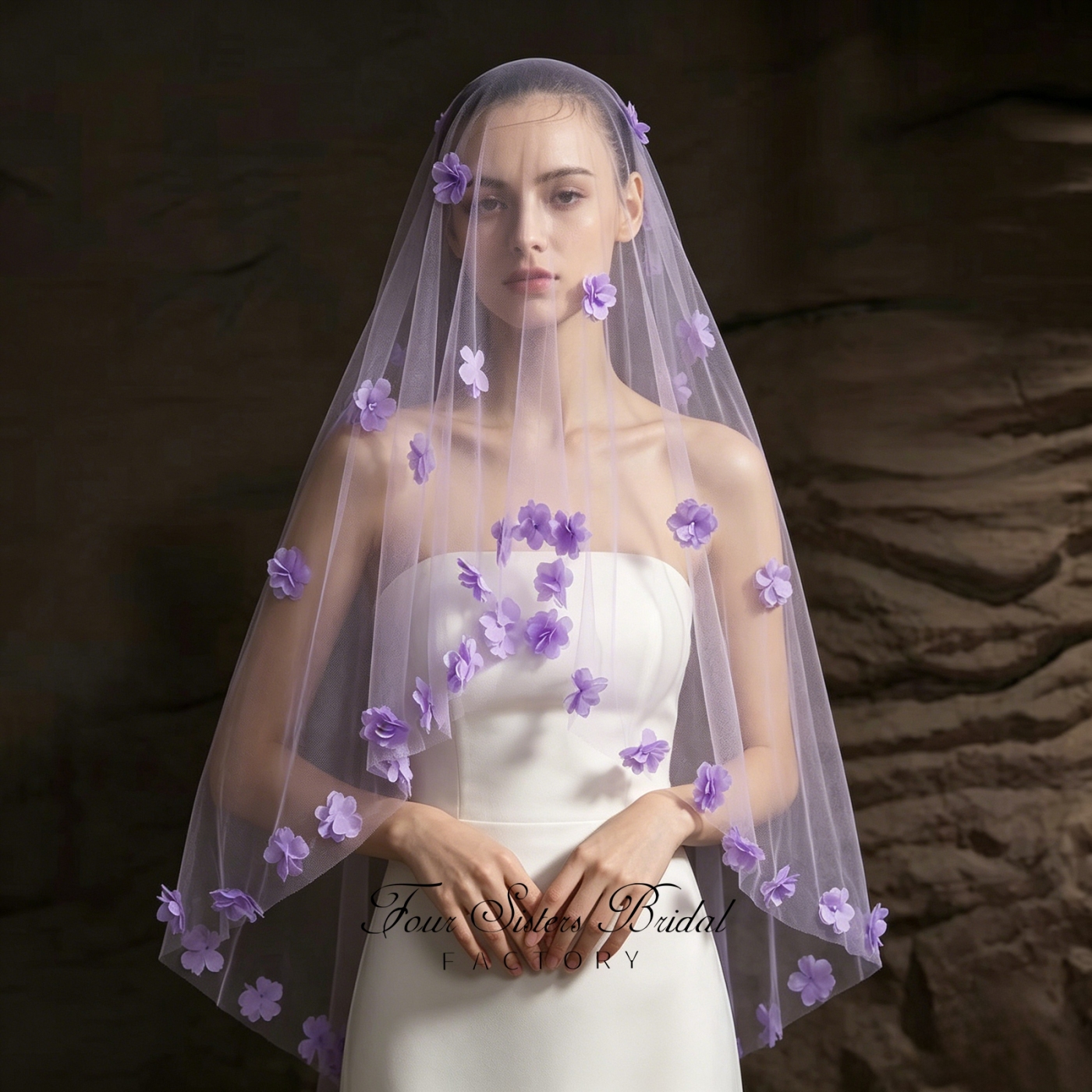 3D Lavender Flowers Veil