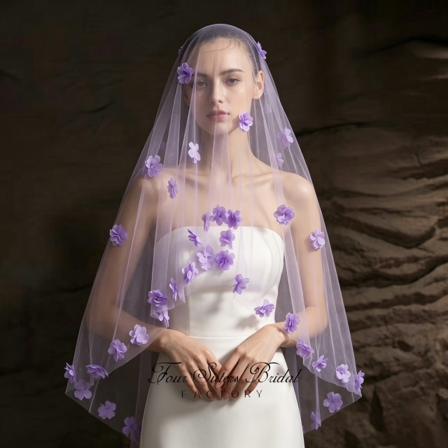 3D Lavender Flowers Veil