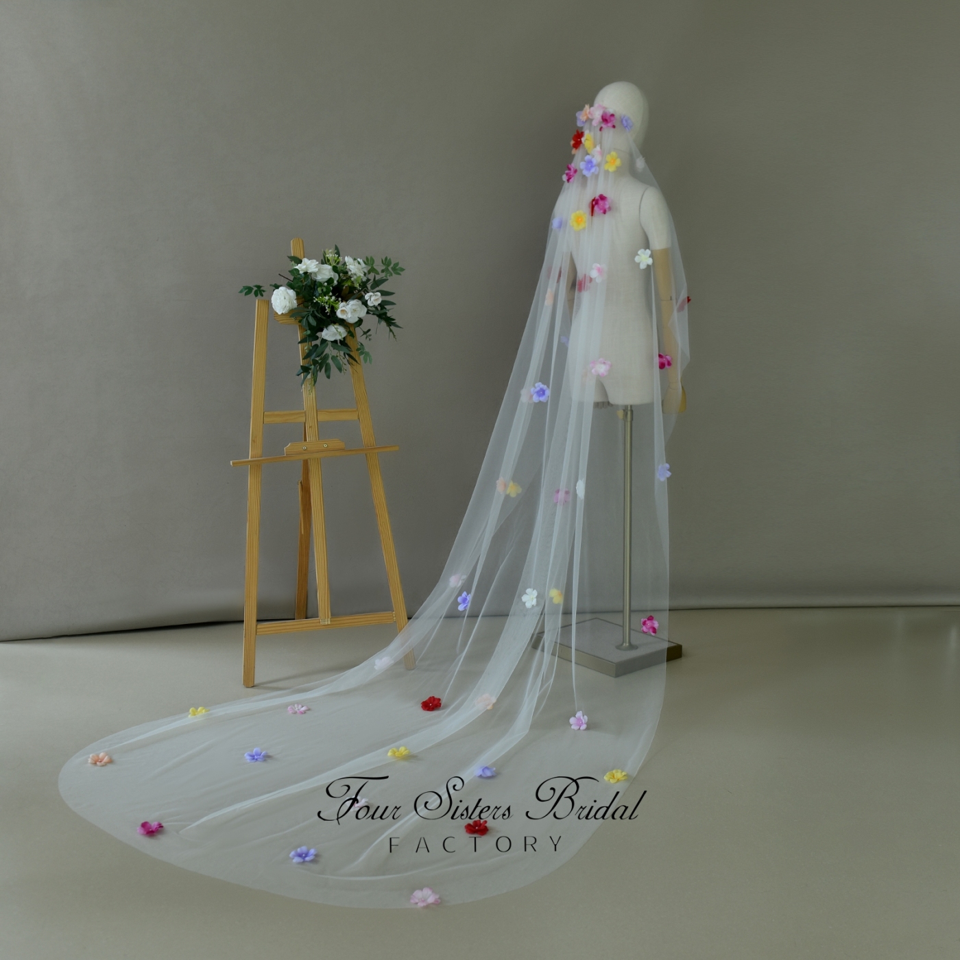 3D Colorful Flowers Veils