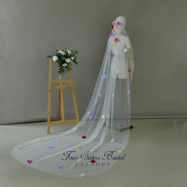 3D Colorful Flowers Veils